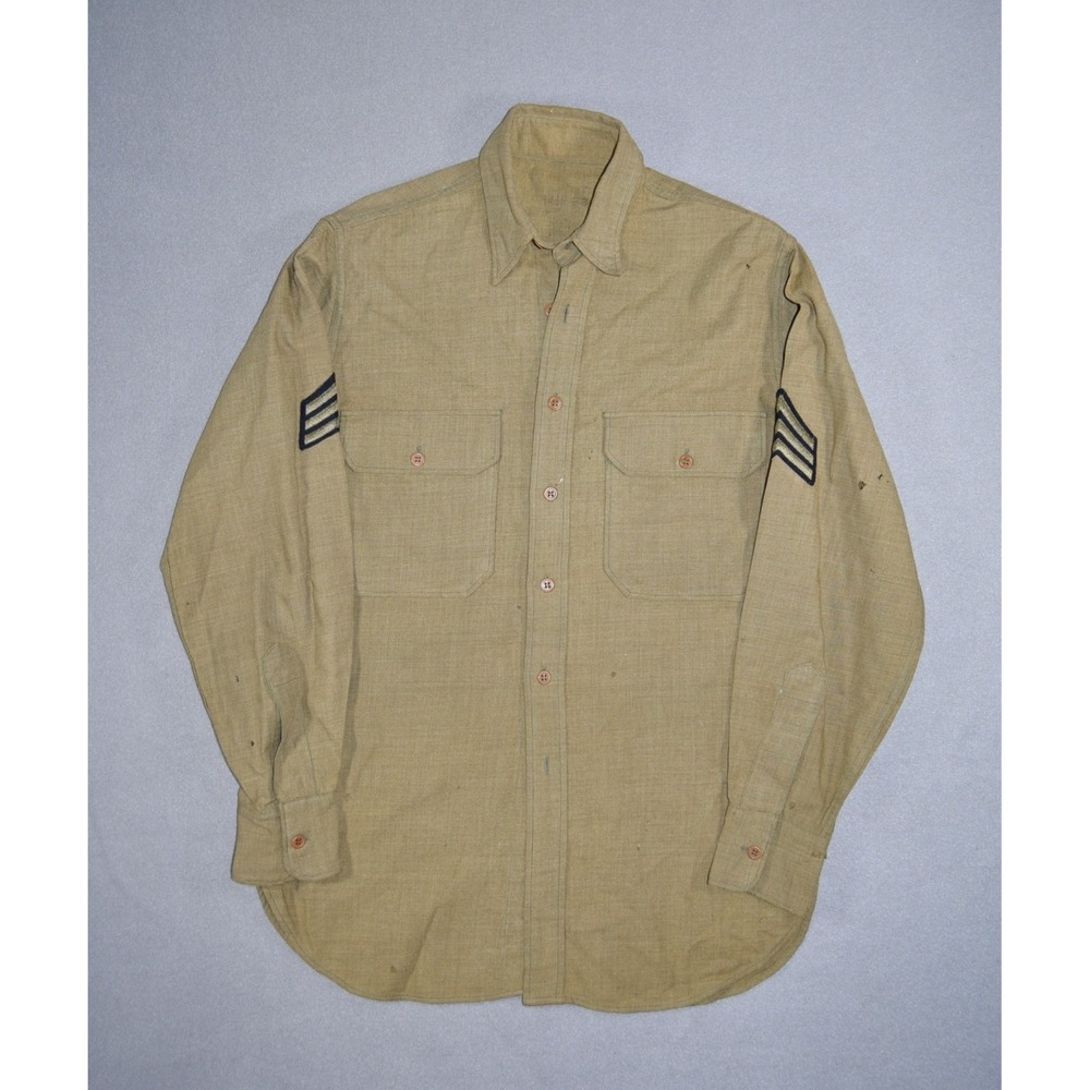 Vintage WWII Uniform Mens Medium Wool Field Shirt US Army Military Flannel